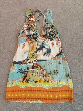 MINKPINK Teal, Orange & Cream Tropical Halter Mini Dress